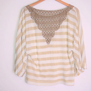 Language Top, white and gold stripes, size Medium